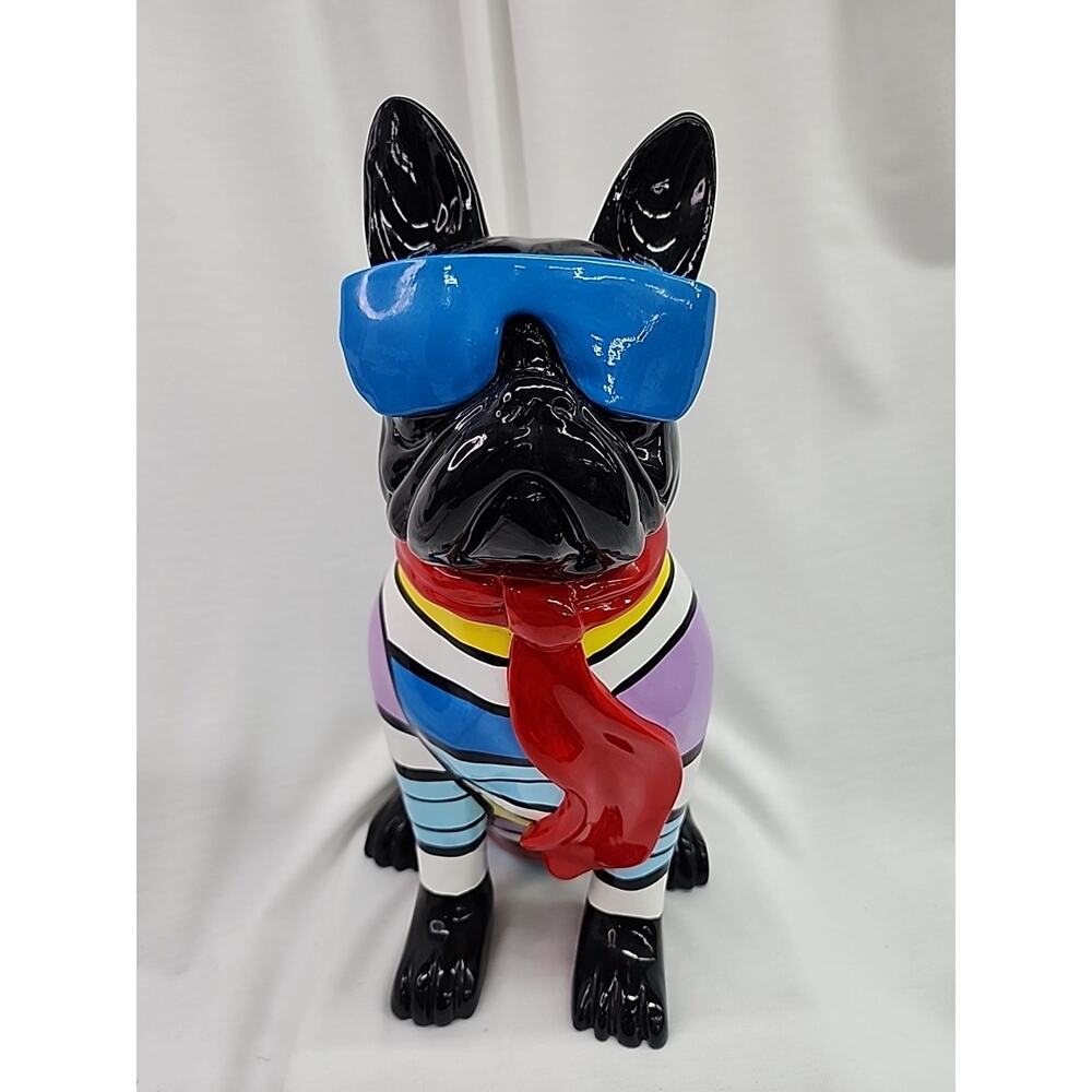 Interior Illustions Stripe Dog With Blue Glasses 14" Resin Read Description